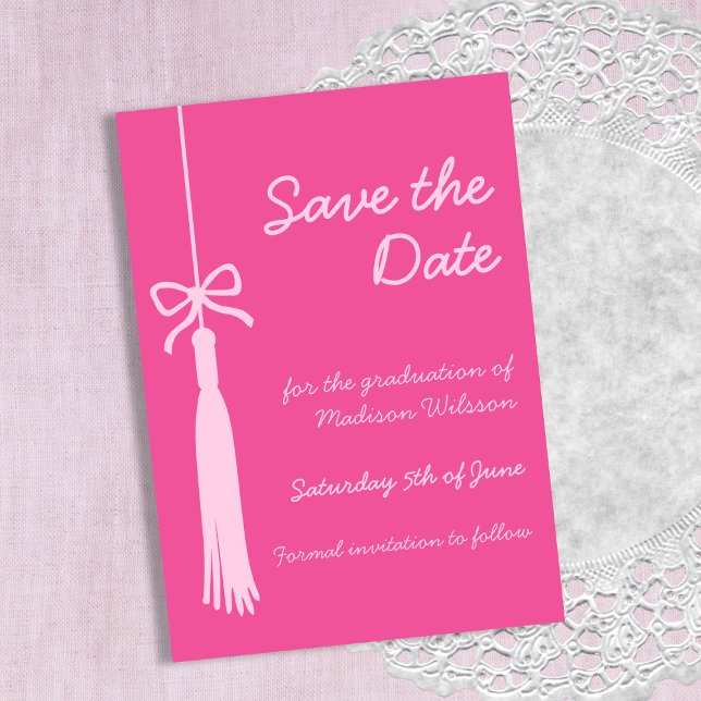 Save The Date Coquette Tassel Bow Pink Classe de 2025 Graduation (Coquette Tassel Bow Pink Class of 2025 Graduation Save The Date)