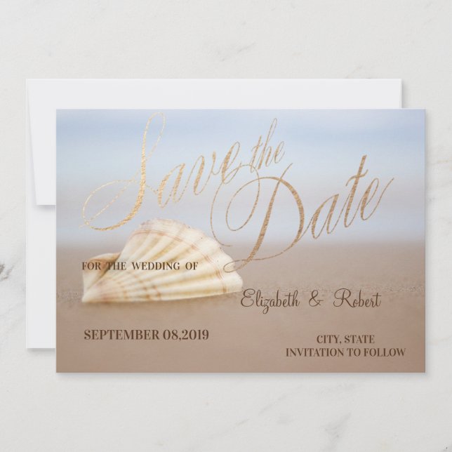 Save The Date Coquillage de plage, cœurs  Enregistrez la date (Devant)