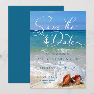 Save The Date Coquillages d'Ancres nautiques sur la plage ou vot