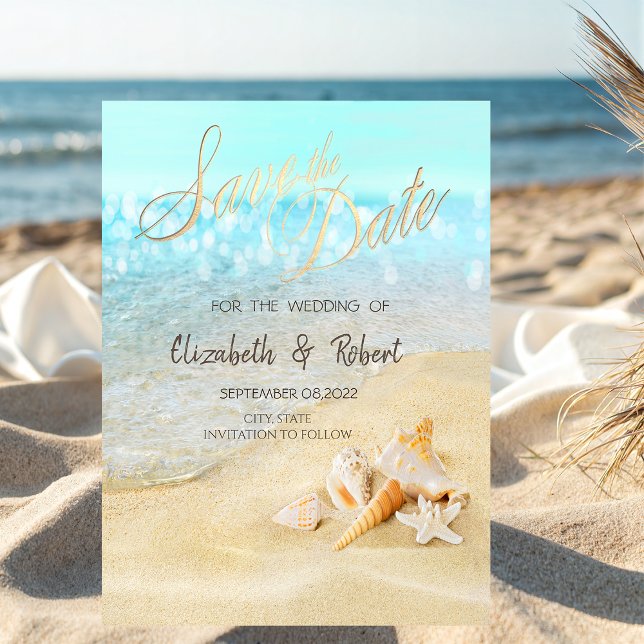Save The Date Coquillages de plage Sable Enregistrer la date (Créateur téléchargé)