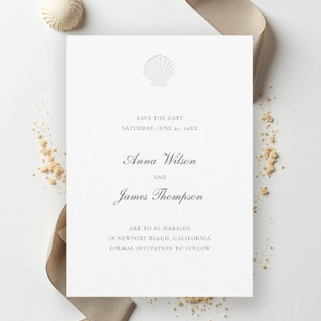 Save The Date Coquillages marins classiques Mariage pur (nautical wedding save the date modern classic formal traditional shell elegant pure white)