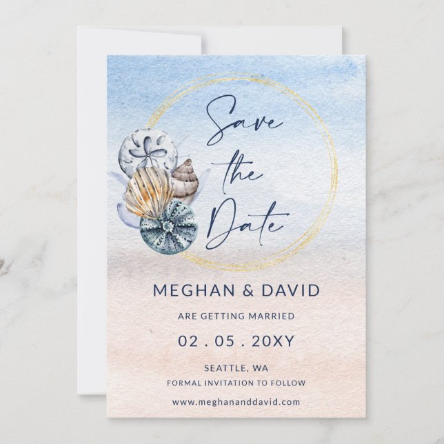 Save The Date Coquillages Rustiques Océan Sea Summer Beach Photo (Devant)