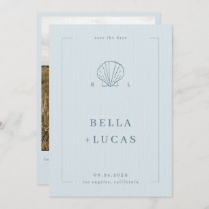 Save The Date Coquille côtière marine Monogramme Code QR Mariage