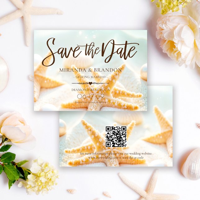 Save The Date Coquilles d'étoiles de mer modernes Code QR Mariag (Créateur téléchargé)