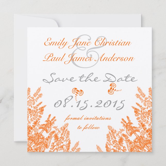 Save The Date Corail & Gris Fleur Fleur d'abeille Mariage Enregi (Devant)
