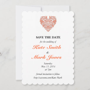 Save The Date Corail HeartyParty Et Coeur Damas Blanc