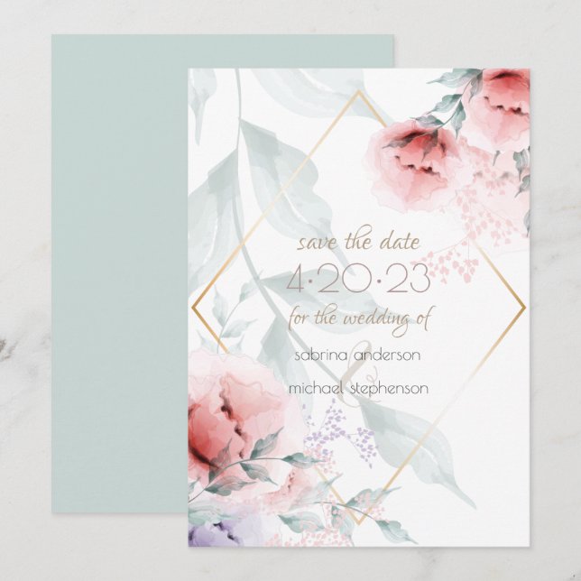 Save the date | Corail/Lilac Aquarelle Peony (Devant / Derrière)