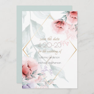 Save the date   Corail/Lilac Aquarelle Peony