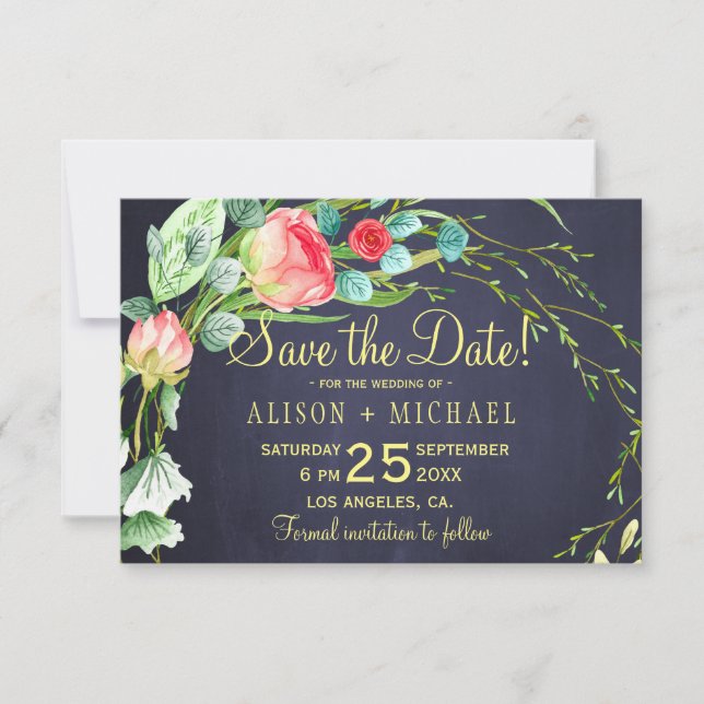 Save The Date Corail roses rouges Marine turquoise bleu mariage  (Devant)