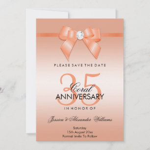 Save The Date Coral Bow & Ribbon 35e anniversaire de Mariage
