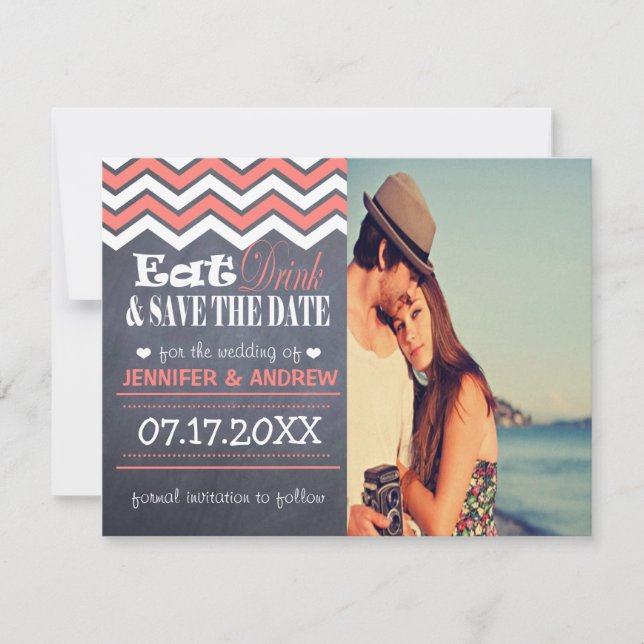 Save The Date Coral Chevron Enregistrer la date (Devant)