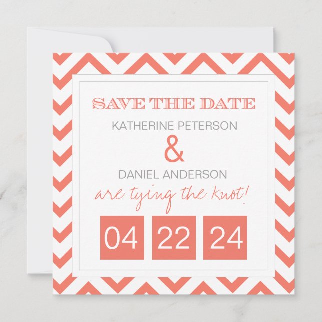 Save The Date Coral Chevron moderne Enregistrer la date (Devant)