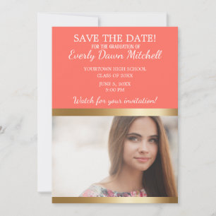 Save The Date Coral Gold White Stripe Graduation Enregistrer la 