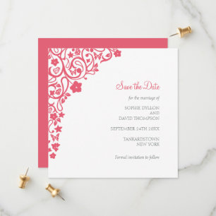 Save The Date Coral rose Floral Papillon Carré Mariage
