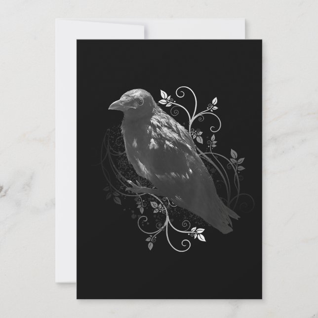 Save The Date Corbeau Noir Avec Feuilles Filigree Odin Vikings D (Devant)