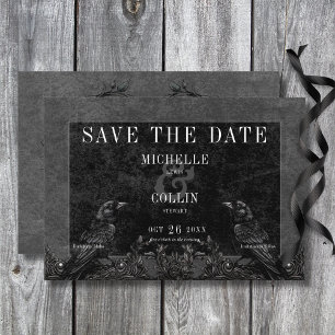 Save The Date Corbeau noir gothique et Mariage Rose noir