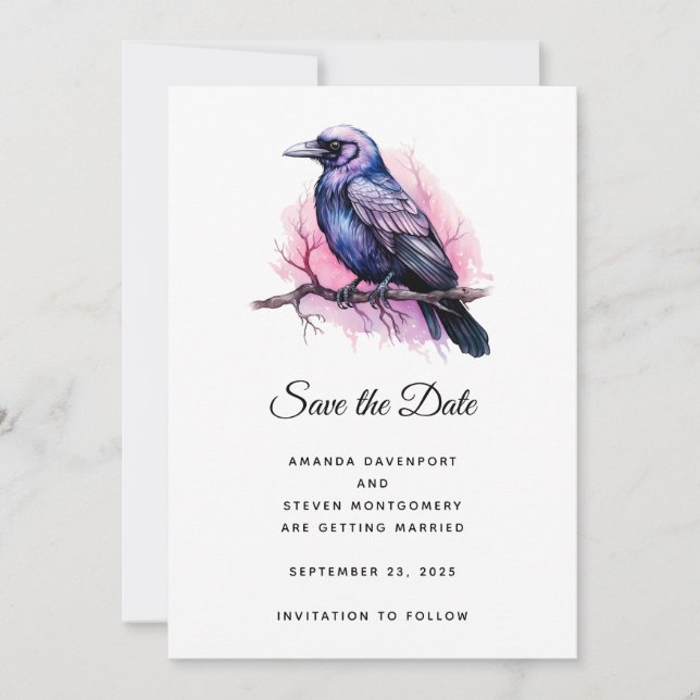 Save The Date Corbeau noir sur un Mariage d'illustration de bran (Devant)