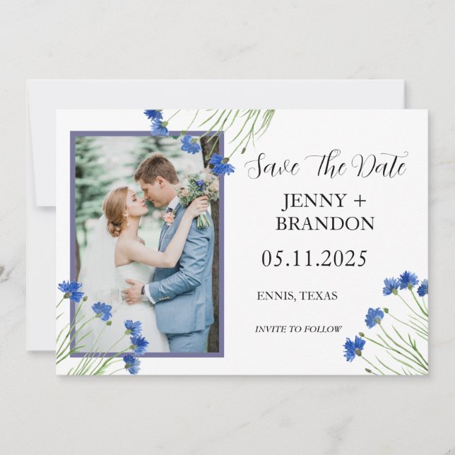 Save The Date Cornflowers Fleur sauvage Blue Floral Photo (Devant)