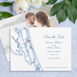 Save The Date Corolla NC Map Elegant Navy Blue Wedding