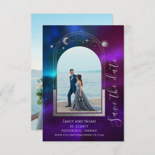 Save The Date Cosmétique violet Turquoise Sun Moon Stars Mariage