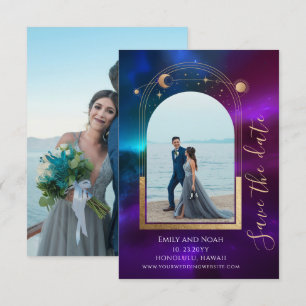 Save The Date Cosmétique violet Turquoise Sun Moon Stars Mariage