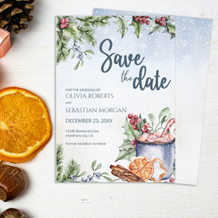 Save The Date Cosy Hot Cocoa hiver Mariage neigeux