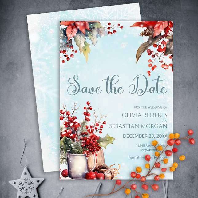 Save The Date Cosy Winter Rowan bouquet Mariage (Créateur téléchargé)