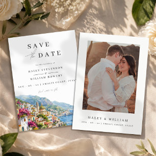 Save The Date Côte d'Amalfi Italie Aquarelle Destination Skyline
