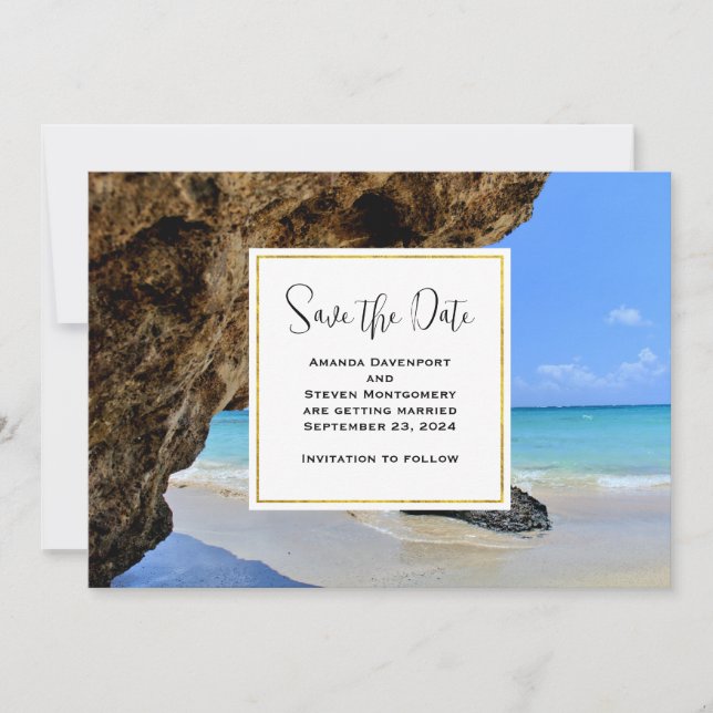 Save The Date Côte de plage tropicale avec un Mariage de Big Roc (Devant)