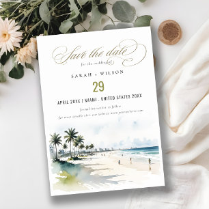 Save The Date Côte Miami Beach Palm Tree Mariage d'aquarelle