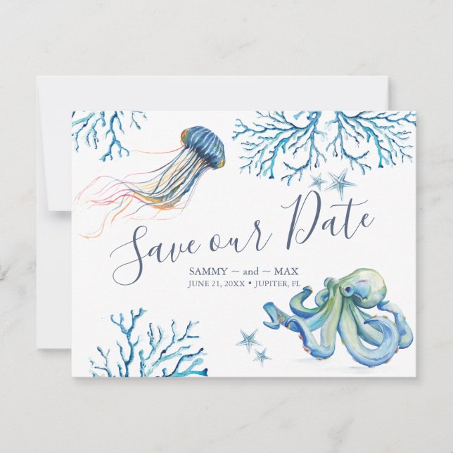 Save The Date Côtier Sauvez la date avec Aquarelle Mer (Devant)
