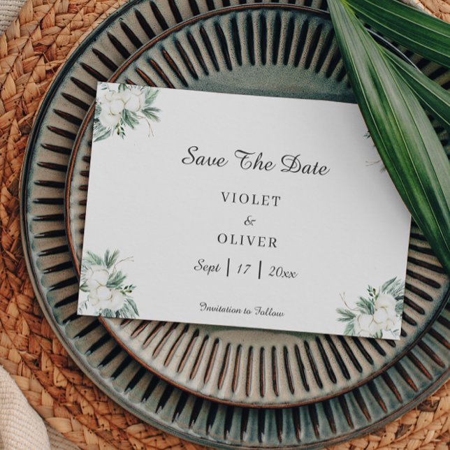 Save The Date Coton d'Eucalyptus | Mariage moderne blanc (Créateur téléchargé)