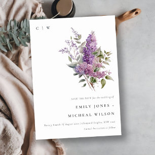 Save The Date Cottage Vert Lilac Chic Dusky Aquarelle Florale