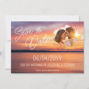 Save The Date Coucher de soleil orange avec Mariage photo Couple