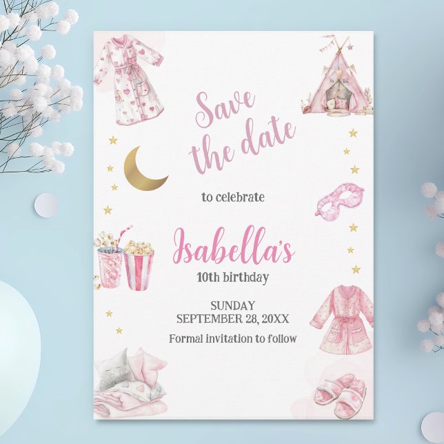 Save The Date Couleur d'aquarelle de la fête du pyjama (Créateur téléchargé)