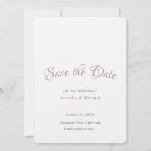 Save The Date Couleur d'or minimaliste pour Rose simple professi