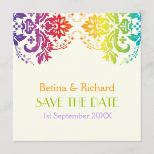 Save The Date Couleurs arc-en-ciel mariage damassé Enregistrer l