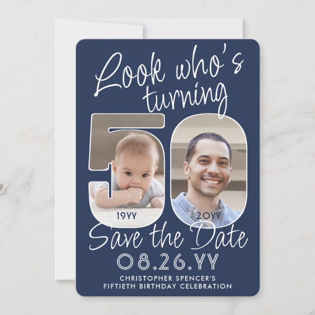 Save The Date Couleurs DIY • Joyeux 50e Anniversaire 2 Photos (Devant)