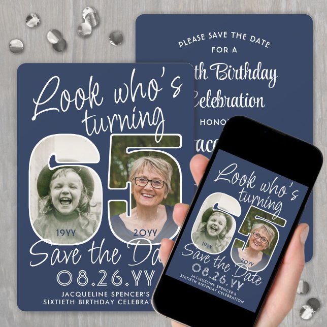 Save The Date Couleurs DIY • Joyeux 65e Anniversaire 2 Photos (Créateur téléchargé)