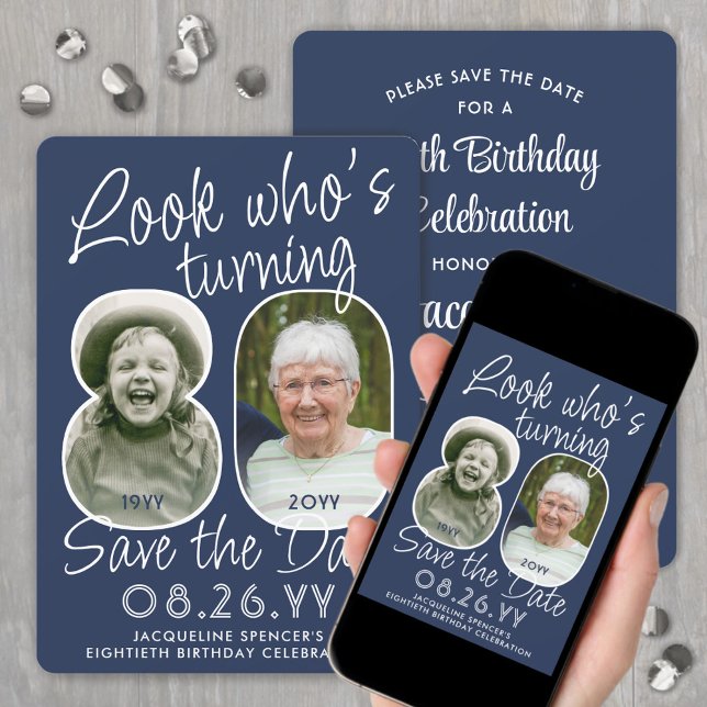 Save The Date Couleurs DIY • Joyeux 80e Anniversaire 2 Photos (Créateur téléchargé)