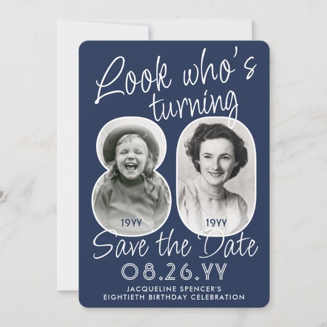 Save The Date Couleurs DIY • Joyeux 80e Anniversaire 2 Photos (Devant)