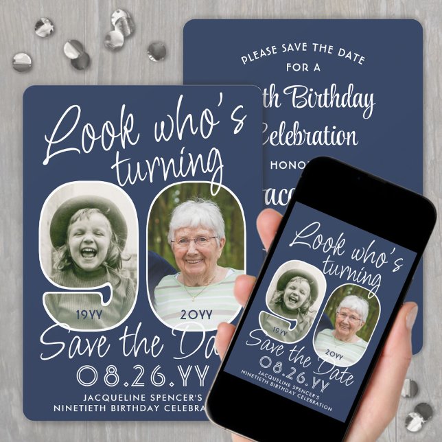 Save The Date Couleurs DIY • Joyeux 90e Anniversaire 2 Photos (Créateur téléchargé)