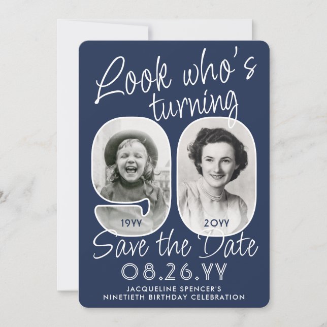 Save The Date Couleurs DIY • Joyeux 90e Anniversaire 2 Photos (Devant)