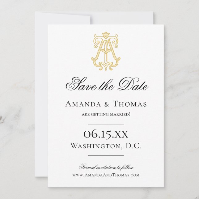 Save The Date COULEURS ÉDITABLES À L'Invitation Monogramme TA (Devant)