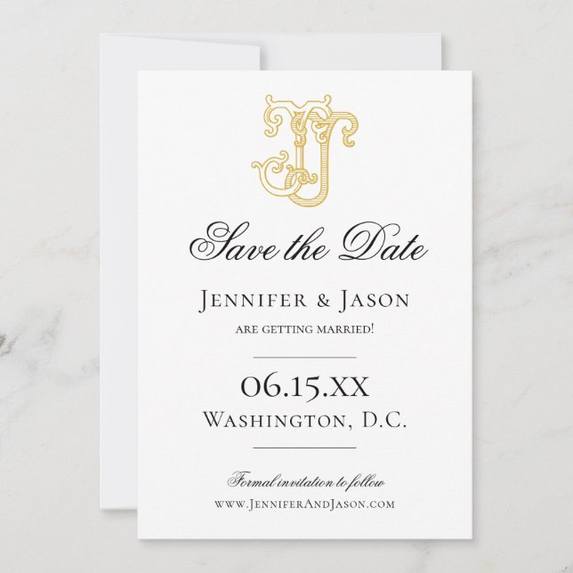 Save The Date COULEURS ÉDITABLES JJ Monogram JJ Crest Mariage (Devant)
