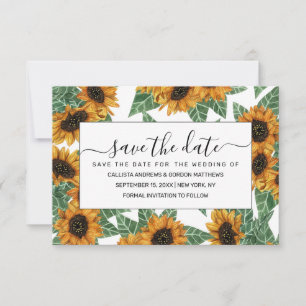 Save The Date Country Cute Yellow Sunflowers Aquarelle Motif