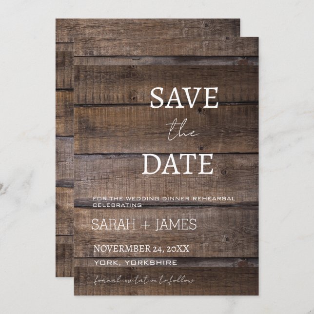 Save The Date Country Rustic Dinner Repétition Mariage Script (Devant / Derrière)