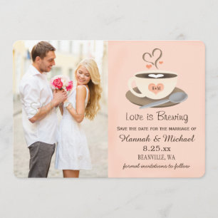 Save The Date Coupe de café Blush Coeur Monogrammé Enregistrer l