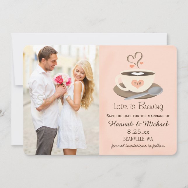 Save The Date Coupe de café Blush Coeur Monogrammé Enregistrer l (Devant)