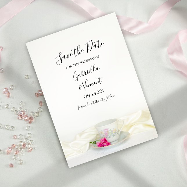 Save The Date Coupe de thé floral Roses roses mariage Enregistre (Créateur téléchargé)